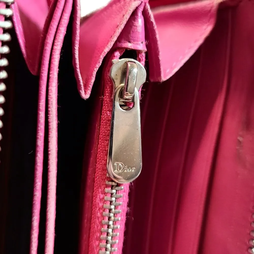 Christian Dior Coral Patent Leather Continental Zippy Wallet Ultimate Voyager